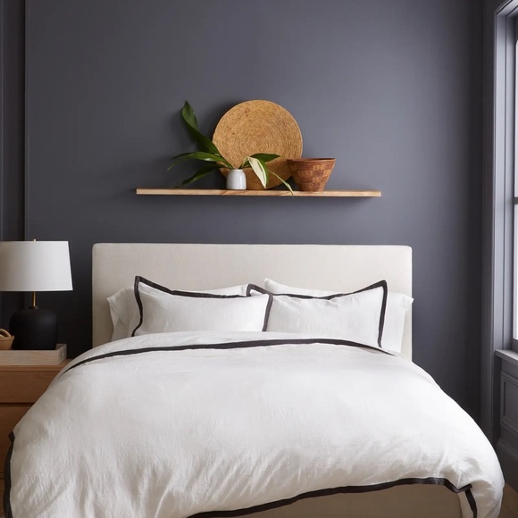 QUINCE EUROPEAN LINEN CONTRAST FLANGE DUVET COVER SET KING/CALKING - Picture 2 of 9